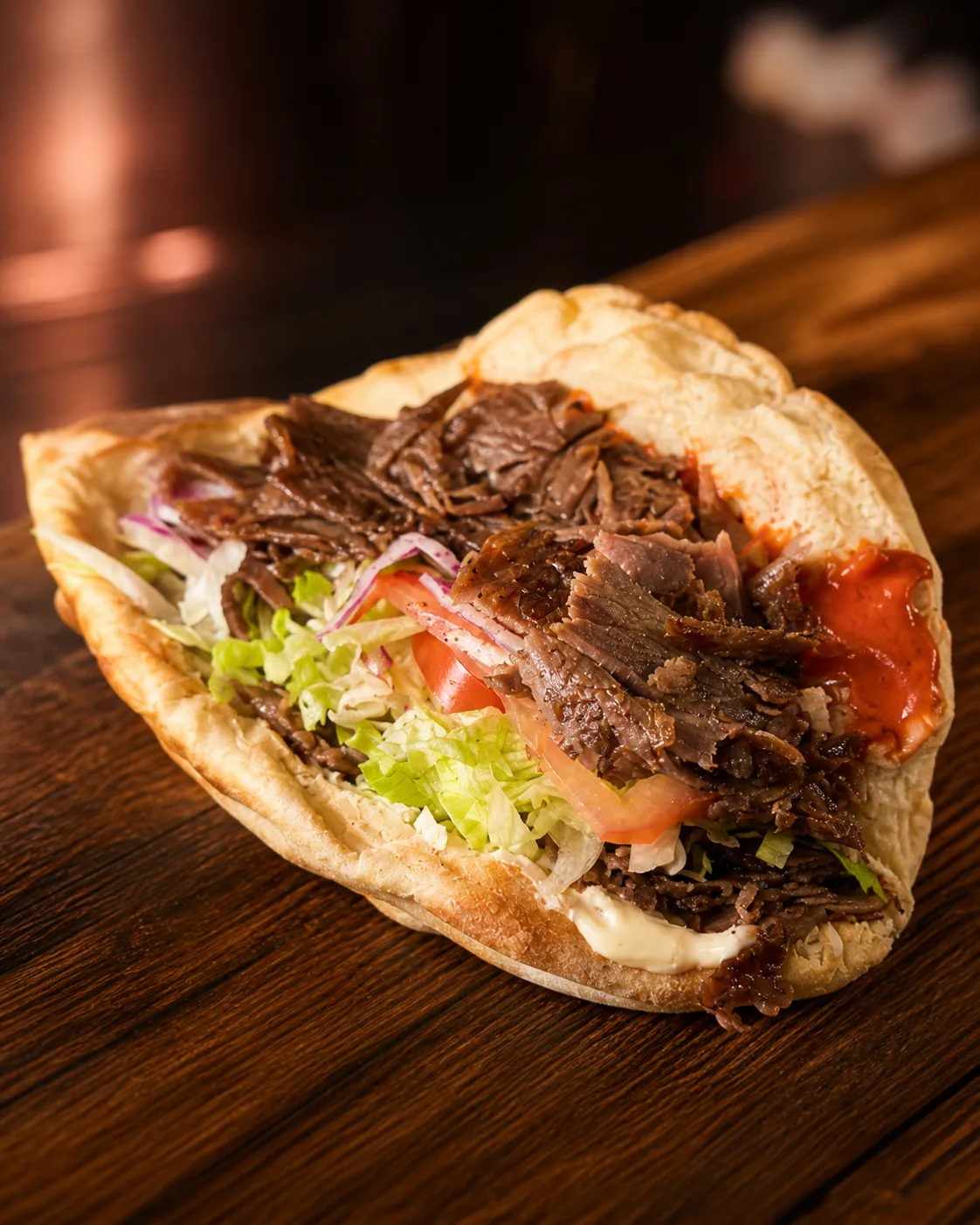 Steak Döner im warmen Licht
